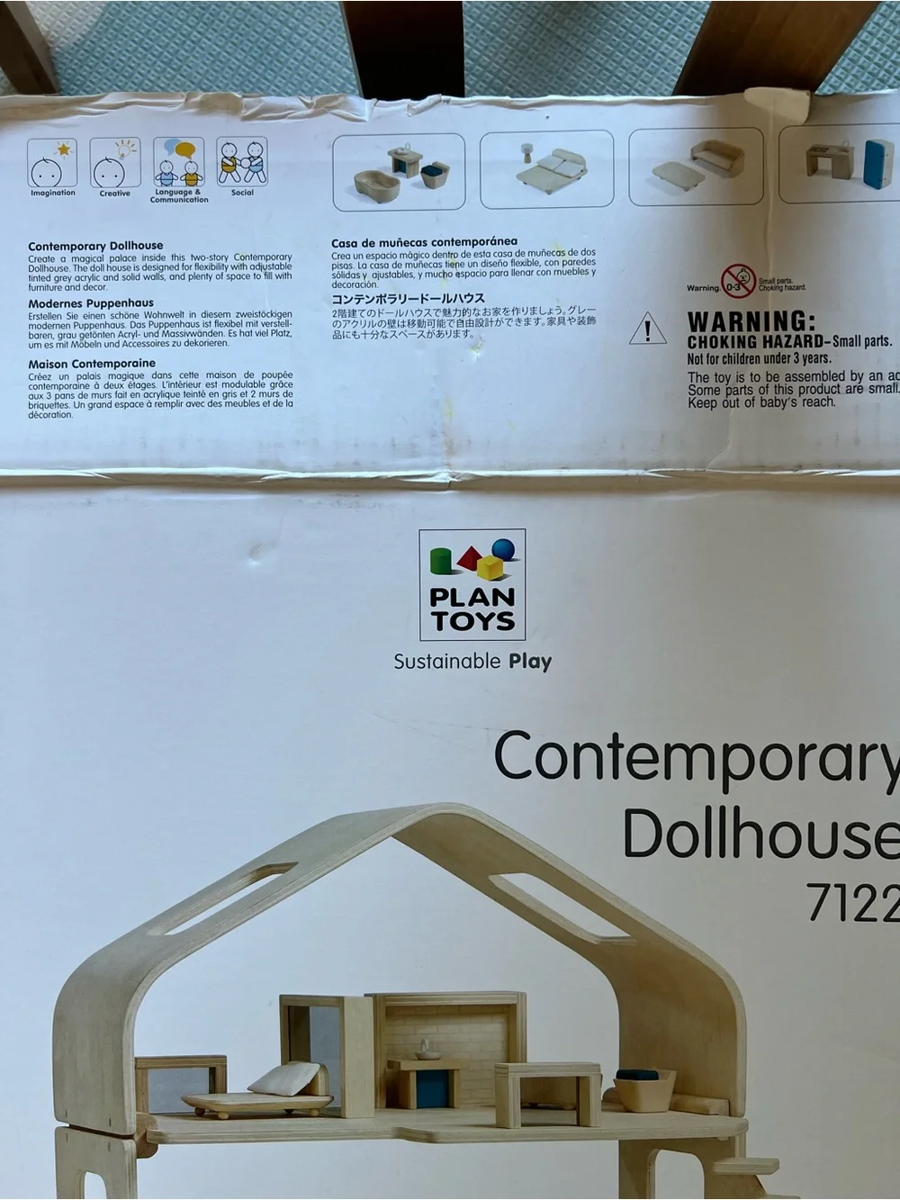 Contemporary 2-Storey Modular Wooden Dollhouse with Furniture by PlanToys